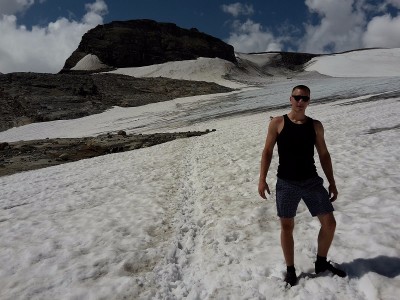 Heiligenblut am Großglockner, Austria -  Hiking sleeveless in snow with my father on our 2015 family vacation